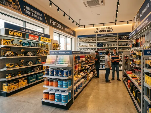 Ferretería y depósito organizado con herramientas y materiales